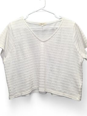 Madewell Off-White Ribbed V‑Neck Short Sleeve Top